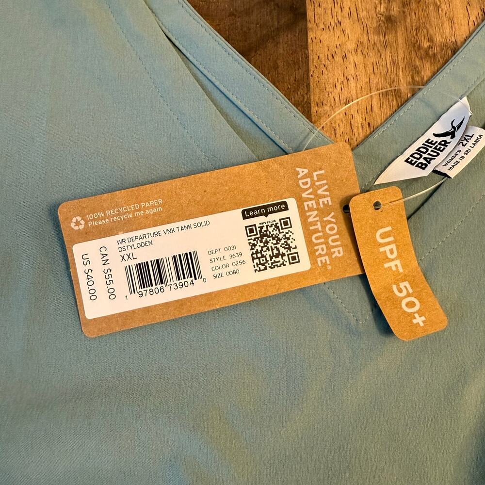 Eddie Bauer Departure 2.0 Tank V Neck UPF 50+ Hiking Dusty Loden Women’s XXL - Picture 4 of 10